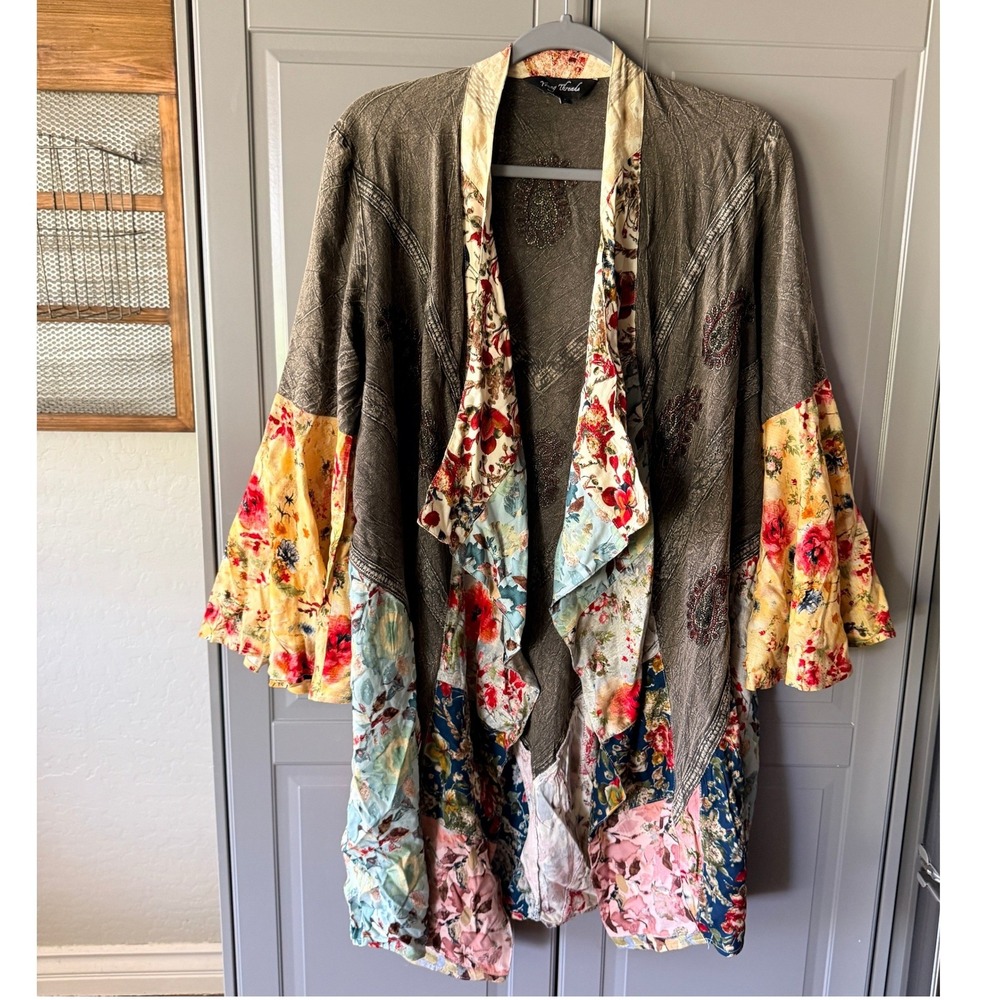 Young Threads Kimono Women Boho Floral Patchwork Cardigan Women, Multi, M